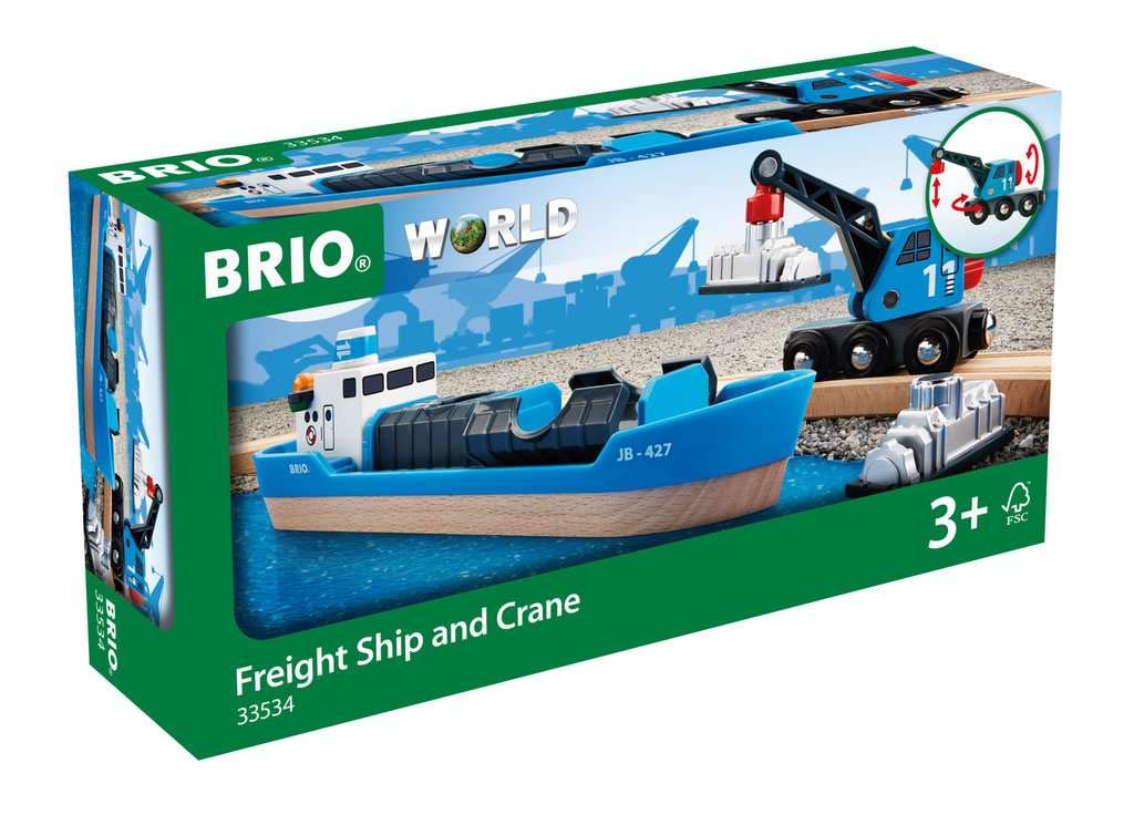 Brio World - 33534 Container Ship and Crane Wagon | 4 Piece Train Toy Accessory for Kids Age 3 and Up