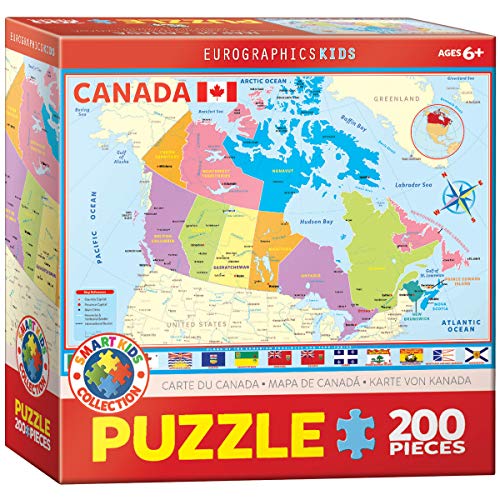 Bundle of 2 |EuroGraphics Map of Canada Puzzle (200 Piece) + Smart Puzzle Glue Sheets