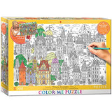 Bundle of 2 |EuroGraphics Town Houses Color Me Puzzle (300-Piece) + Smart Puzzle Glue Sheets