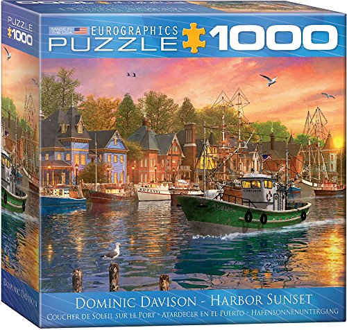 Bundle of 2 |Eurographics Harbor Sunset by Dominic Davison 1000-Piece Puzzle Jigsaw Puzzle + Smart Puzzle Glue Sheets
