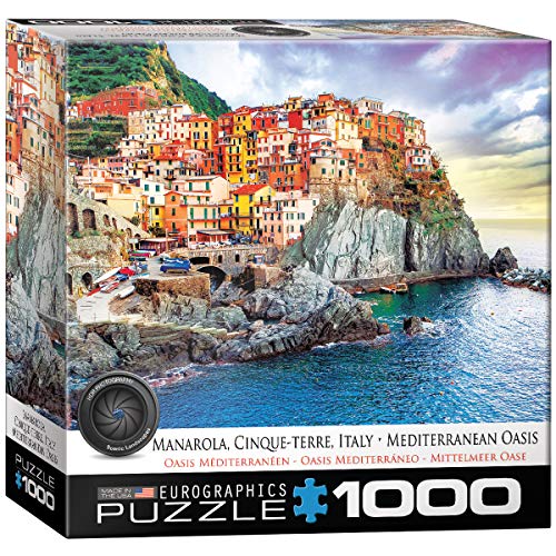 Bundle of 2 |EuroGraphics Cinque Terre Manarola Italy Puzzle (1000-Piece) + Smart Puzzle Glue Sheets