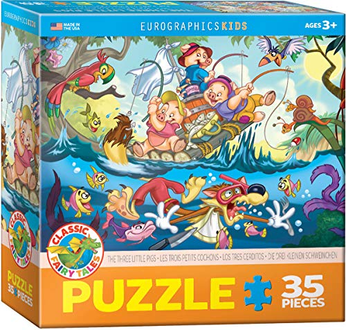 Bundle of 2 |EuroGraphics 35-Piece Classicic Fairy Tales The Three Little Pigs Puzzle + Smart Puzzle Glue Sheets