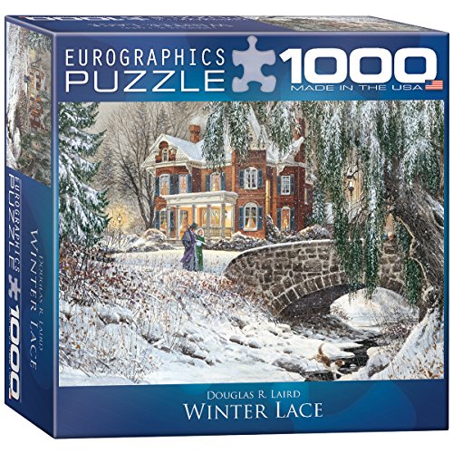 Bundle of 2 |EuroGraphics Winter Lace Puzzle (1000-Piece) + Smart Puzzle Glue Sheets