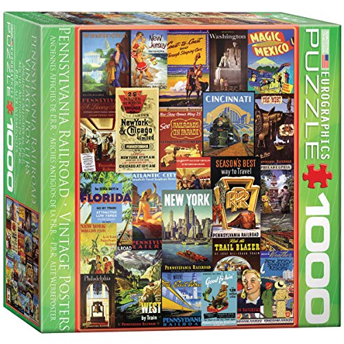 Bundle of 2 |Eurographics Pennsylvania Railroad Vintage Posters 1000-Piece Puzzle + Smart Puzzle Glue Sheets