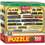 Bundle of 2 |Eurographics Trains 100 Piece Jigsaw Puzzle + Smart Puzzle Glue Sheets
