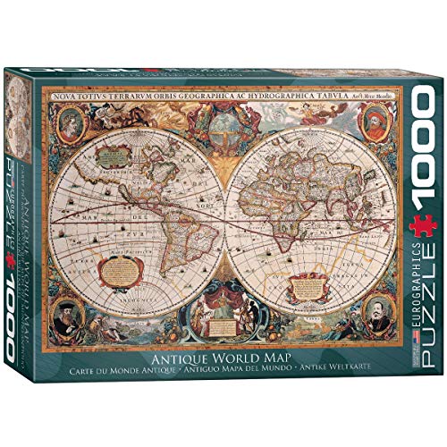 Bundle of 2 |EuroGraphics Antique World Map Puzzle (1000-Piece) + Smart Puzzle Glue Sheets