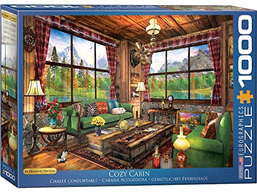 Bundle of 2 |Cozy Cabin by Dominic Davison 1000-Piece Puzzle + Smart Puzzle Glue Sheets
