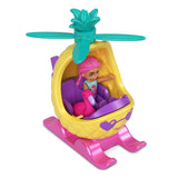 Polly Pocket Collectible Micro Mini Metal Vehicle, Poseable Doll and Pet Set - Polly's Friend Doll with Pineapple Helicopter and Hot Pink Flamingo Sidekick Playset