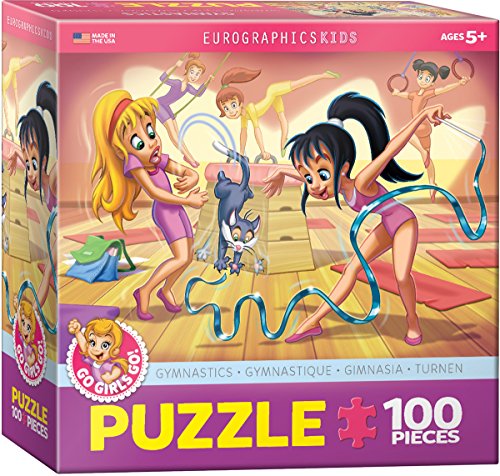 Bundle of 2 |EuroGraphics Gymnastics Go Girls Go! Puzzle (100-Piece) + Smart Puzzle Glue Sheets