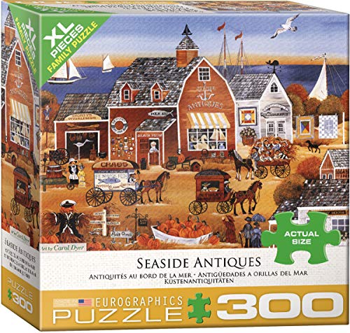 Bundle of 2 |Eurographics Seaside Antiques 300-Piece Puzzle + Smart Puzzle Glue Sheets