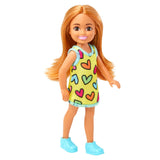 Barbie Chelsea Doll, Small Doll Wearing Removable Heart-Print Dress and Shoes, Brunette Hair & Brown Eyes