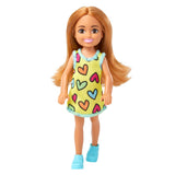 Barbie Chelsea Doll, Small Doll Wearing Removable Heart-Print Dress and Shoes, Brunette Hair & Brown Eyes