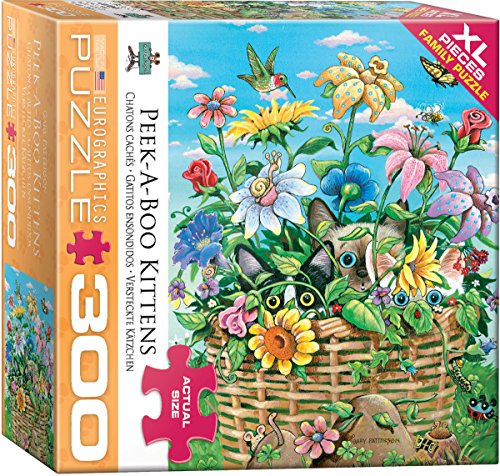 Bundle of 2 |Eurographics Peek-A-Boo Kittens by Gary Patterson 300-Piece Puzzle + Smart Puzzle Glue Sheets