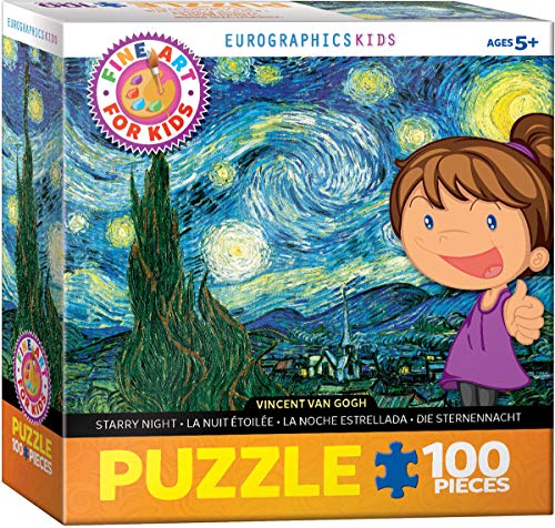 Bundle of 2 |Eurographics Starry Night by Vincent van Gogh 100-Piece Puzzle + Smart Puzzle Glue Sheets