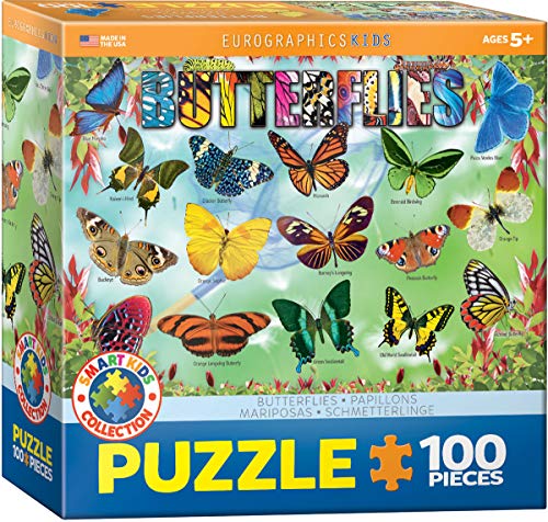 Bundle of 2 |EuroGraphics Garden Butterflies 100-Piece Puzzle + Smart Puzzle Glue Sheets