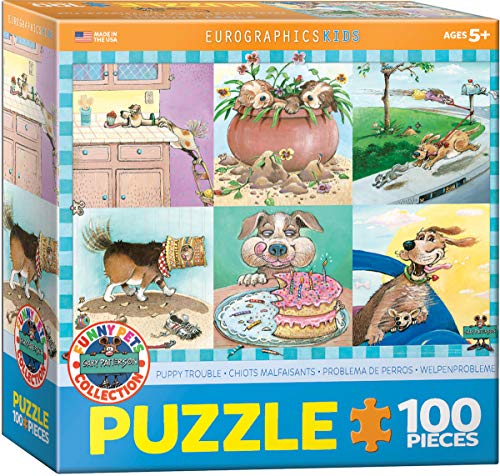 Bundle of 2 |EuroGraphics Puppy Trouble by Gary Patterson 100-Piece Puzzle + Smart Puzzle Glue Sheets