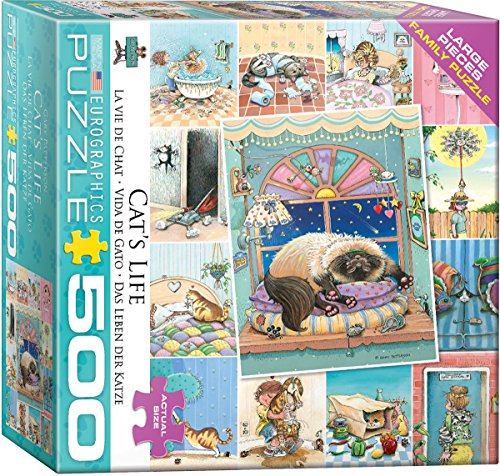Bundle of 2 |EuroGraphics (EURHR Cat's Life by Gary Patterson 500-Piece Puzzle + Smart Puzzle Glue Sheets