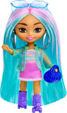Barbie Doll, Mini Toys, Barbie Extra Mini Minis Doll with Blue Hair, Sporty Outfit and Roller Skates, Clothes and Accessories
