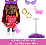 Barbie Doll, Barbie Extra Mini Minis Doll with Burgundy Hair and Sunglasses, Red Ruffle Dress, Clothes and Accessories