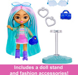 Barbie Doll, Mini Toys, Barbie Extra Mini Minis Doll with Blue Hair, Sporty Outfit and Roller Skates, Clothes and Accessories