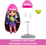 Barbie Doll, Barbie Extra Mini Minis Brunette Doll with Alien Sweater Dress, Peace Sign-Themed Clothes and Accessories