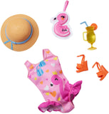 Bundle of 2 |Barbie Fashion Pack [Sporty Sleeves and Fashionable Shorts & Swimsuit and Flamingo with Beach Accessories]