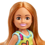 Barbie Chelsea Doll, Small Doll Wearing Removable Heart-Print Dress and Shoes, Brunette Hair & Brown Eyes
