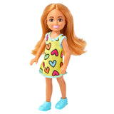 Barbie Chelsea Doll, Small Doll Wearing Removable Heart-Print Dress and Shoes, Brunette Hair & Brown Eyes