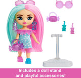 Barbie Doll, Barbie Extra Mini Minis Doll with Two-Tone Pink and Mint Hair, Candy-Themed Accessories, Polka-Dot Dress