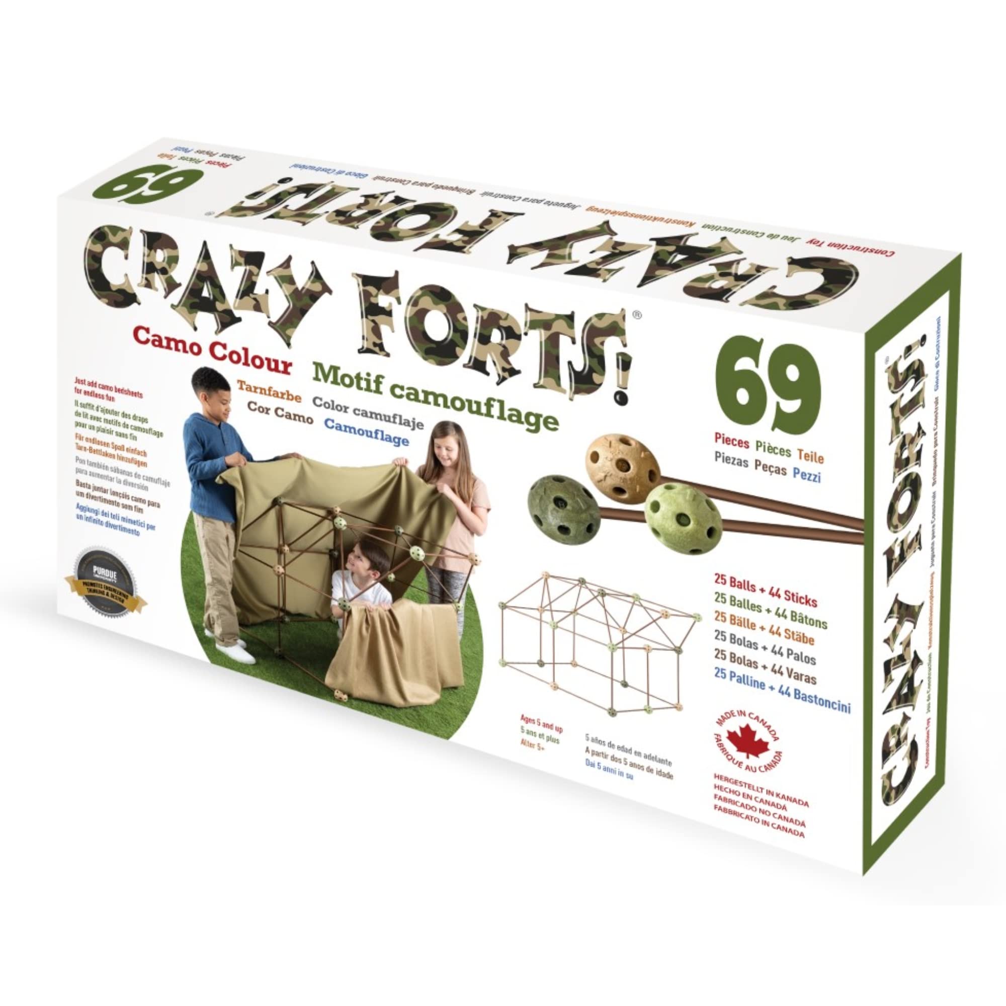 Crazy Forts – Fort Building Kit for Kids – Indoor Creative STEM Building Construction Toy – Durable and Portable kit to Encourage Team Building Skills and Creative Thinking– 69 Pieces