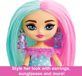 Barbie Doll, Barbie Extra Mini Minis Doll with Two-Tone Pink and Mint Hair, Candy-Themed Accessories, Polka-Dot Dress
