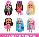 Bundle of 2 | Barbie Extra Mini Minis Doll - Brunette Doll w/ Alien Sweater Dress & Doll with Two-Tone Pink and Mint Hair + Accessories