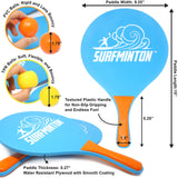 VIAHART Surfminton Classic Blue and Orange Beach Tennis Wooden Paddle Game Set (4 Balls, 2 Thick Water Resistant Wooden Rackets, 1 Reusable Mesh Bag)