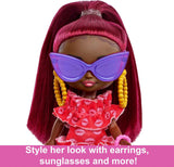 Barbie Doll, Barbie Extra Mini Minis Doll with Burgundy Hair and Sunglasses, Red Ruffle Dress, Clothes and Accessories