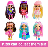 Bundle of 2 | Barbie Extra Mini Minis Doll - Brunette Doll w/ Alien Sweater Dress & Brunette Doll with Visor and Lightning Bolt Dress + Accessories