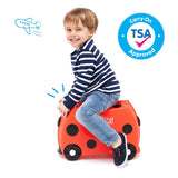 Trunki Ride-On Kids Suitcase | Tow-Along Toddler Luggage | Carry-On Cute Bag with Wheels | Kids Luggage and Airplane Travel Essentials: Harley Ladybug Red