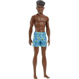 Barbie Ken Beach Doll with Black Hair Dressed in Blue Tropical Swim Trunks