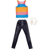 Bundle of 2 |Barbie Fashion Pack [Ken Doll Clothes Set with Striped Tank Black Denim Pants & Accessory & Swimsuit & Flamingo with Beach Accessories]