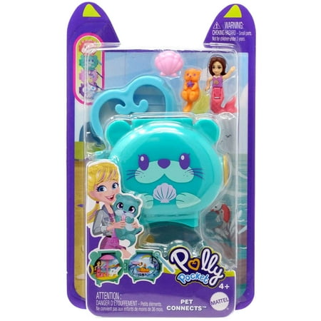 Mattel Polly Pocket Pet Connects Otter Micro Playset Figurine + Animal + Accessory