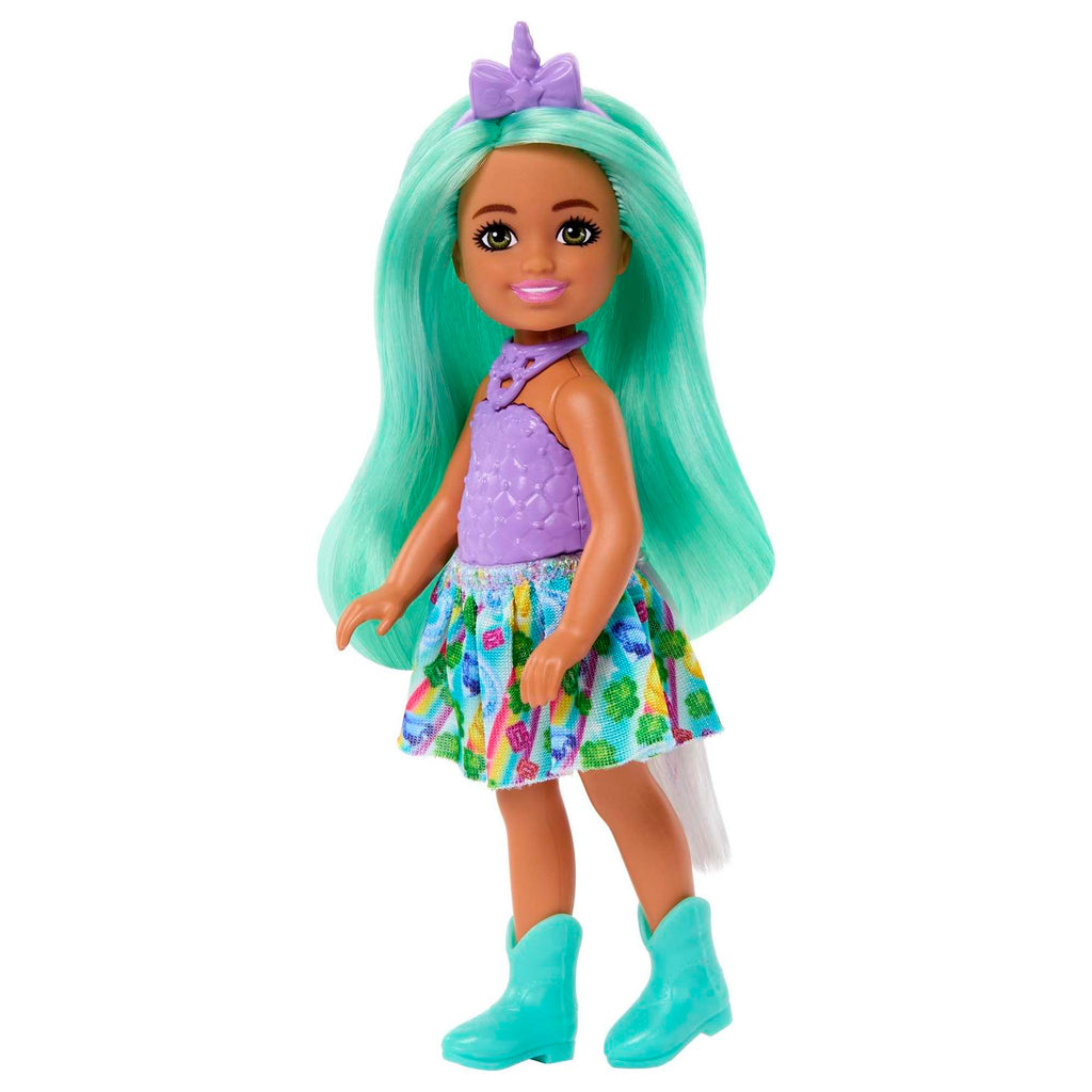 Barbie Unicorn-Inspired Chelsea Doll with Green Hair, Unicorn Toys, Horn Headband and Detachable Tail