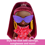 Barbie Doll, Barbie Extra Mini Minis Doll with Burgundy Hair and Sunglasses, Red Ruffle Dress, Clothes and Accessories
