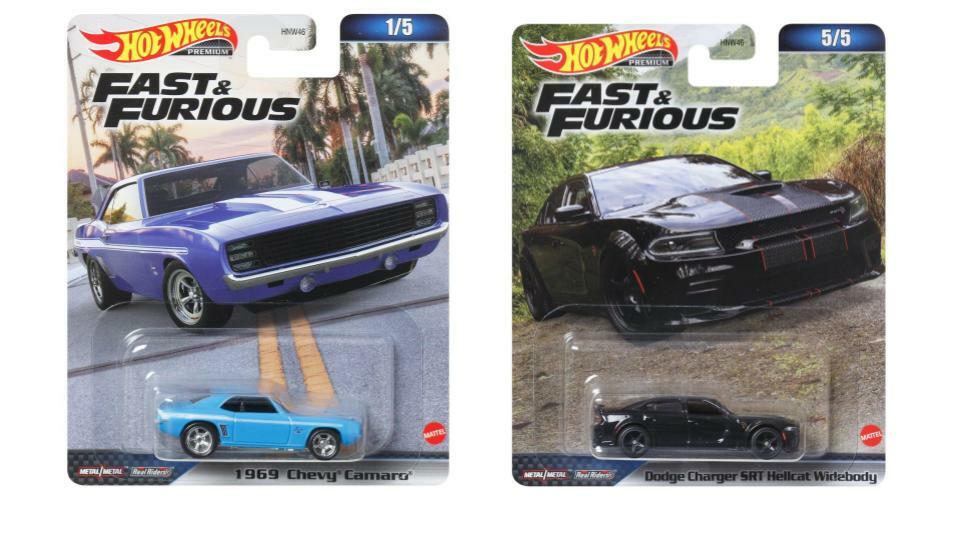 Bundle of 2 |Hot Wheels Fast and Furious 1:64 - (1969 Chevy Camaro & Dodge Charger SRT Hellcat Widebody)
