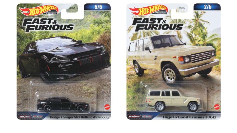 Bundle of 2 |Hot Wheels Fast and Furious 1:64 - (Dodge Charger SRT Hellcat Widebody & Toyota Land Cruiser FJ60)