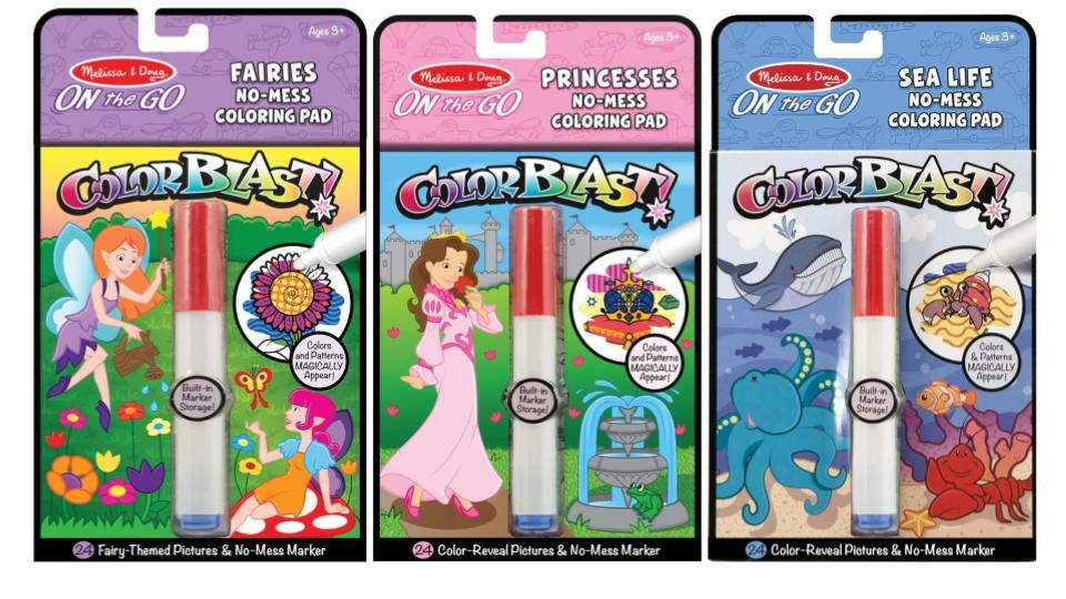 Bundle of 3 |Melissa & Doug ColorBlast! Coloring Book - Fairy, Princess & Sea Life