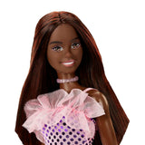 Barbie® Doll, Kids Toys, Dark Brown Hair, Pink Metallic Dress, Trendy Clothes and Accessories, Gifts for Kids