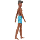 Barbie Ken Beach Doll with Black Hair Dressed in Blue Tropical Swim Trunks