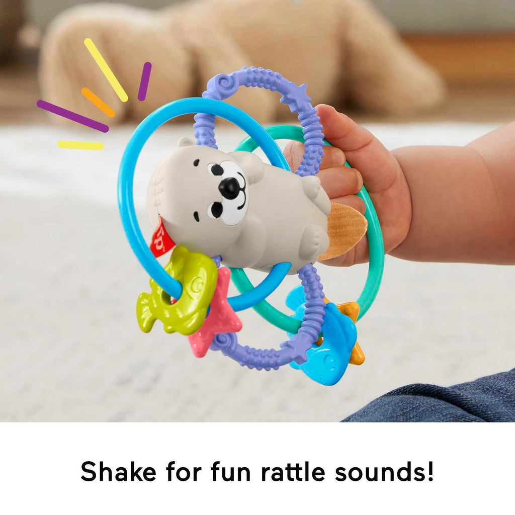 Fisher-Price Baby Toys Twist & Teethe Otter 2-In-1 Rattle and BPA-Free Teether with Textured Rings for Infant Fine Motor Play