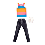 Bundle of 2 |Barbie Fashion Pack [Shirt with Sporty Sleeves, Fashionable Shorts & Striped Tank, Black Denim Pants & Accessory]