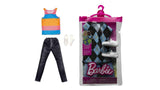 Bundle of 2 |Barbie Fashion Pack [Ken Doll Clothes Set with Striped Tank Black Denim Pants & Accessory & Outfit for Ken Doll T-shirt, Shorts and Pair of Sneakers