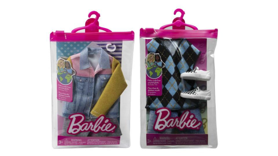 Bundle of 2 |Barbie Fashion [Long Sleeve Denim Jacket & Ken Doll T-shirt, Shorts and Pair of Sneakers]